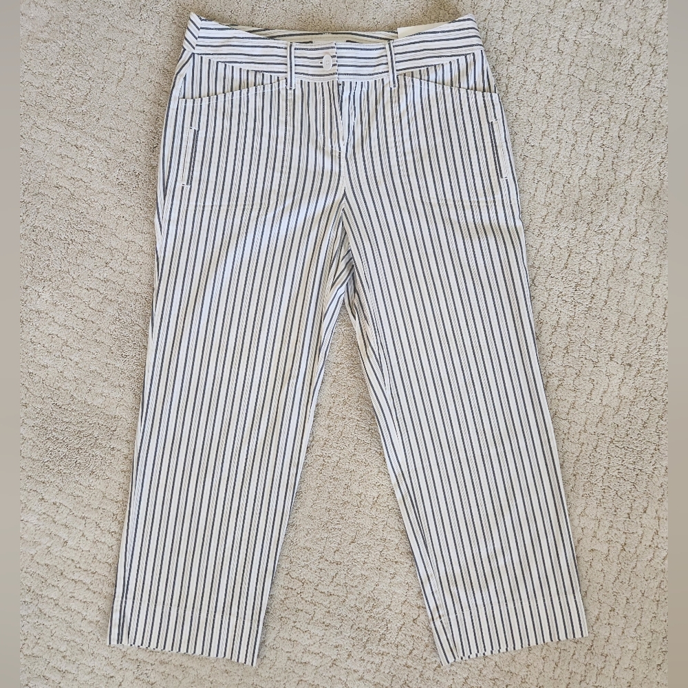 Striped White & Navy Crop Pants